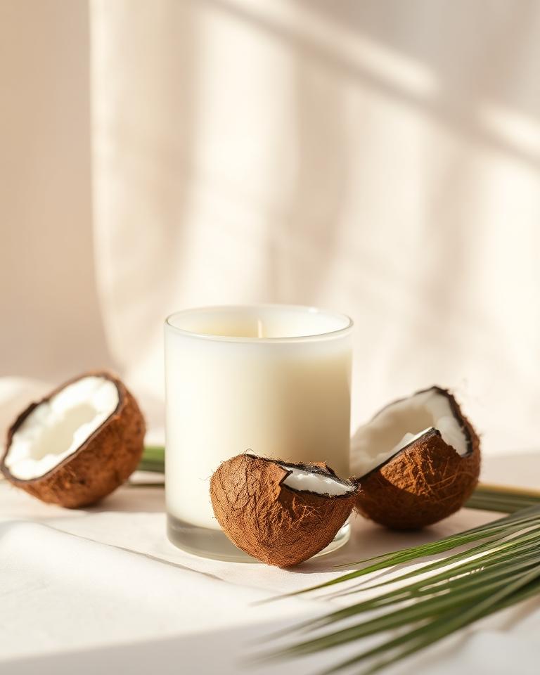 Vela artesanal con aroma a coco